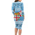 Fiji Christmas Long Sleeve Bodycon Dress Fijian Masi Marau na Kerisimasi! - Blue