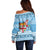 Fiji Christmas Off Shoulder Sweater Fijian Masi Marau na Kerisimasi! - Blue