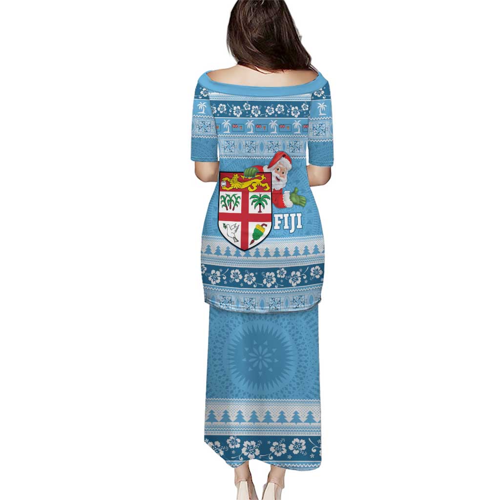 Fiji Christmas Puletasi Fijian Masi Marau na Kerisimasi! - Blue LT14 - Polynesian Pride