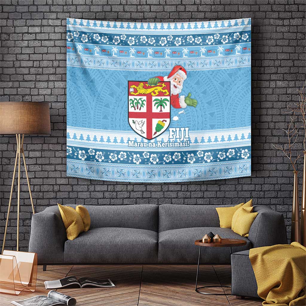 Fiji Christmas Tapestry Fijian Masi Marau na Kerisimasi! - Blue LT14 Blue - Polynesian Pride
