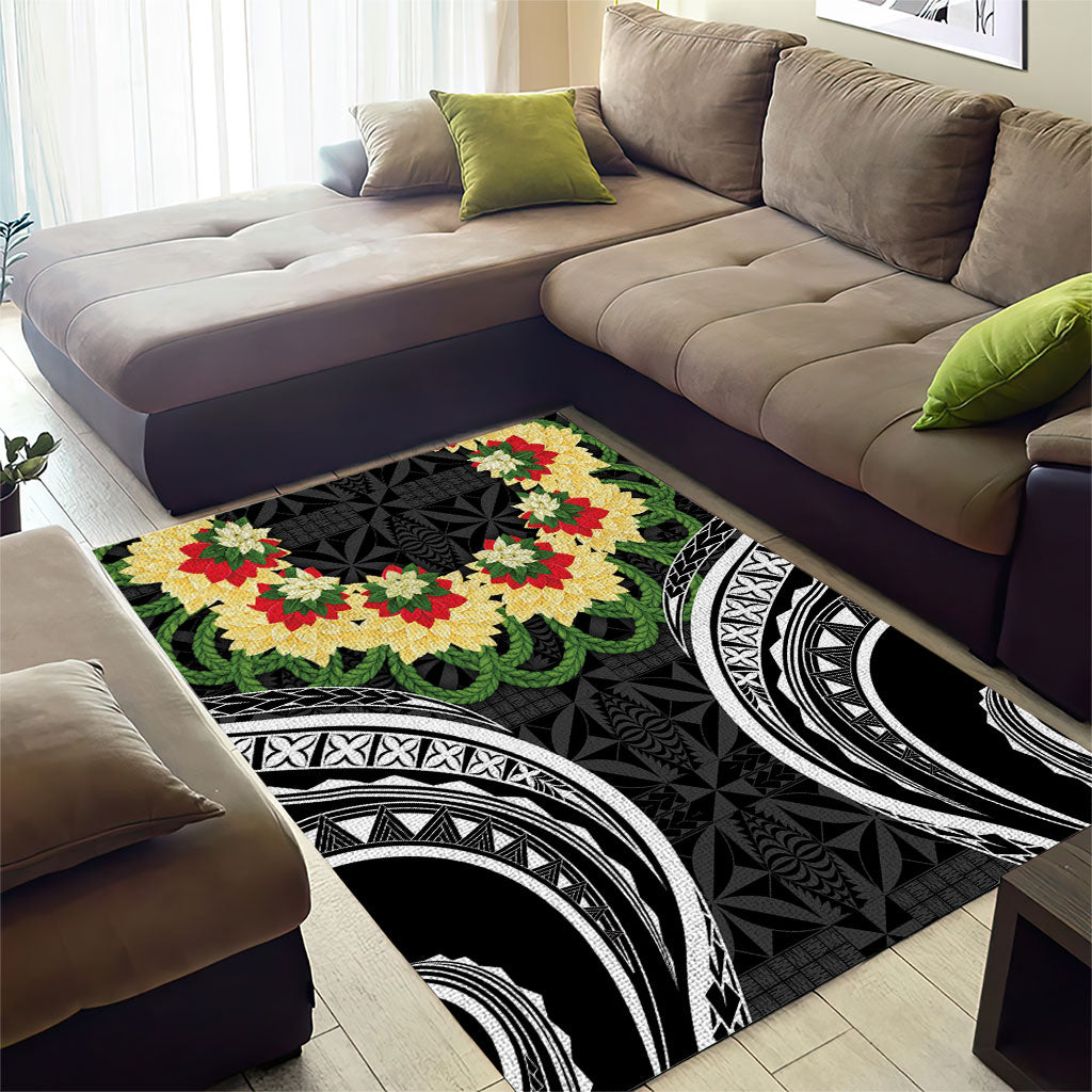 Black Tonga Ngatu Kahoa Lei Area Rug LT14 - Polynesian Pride