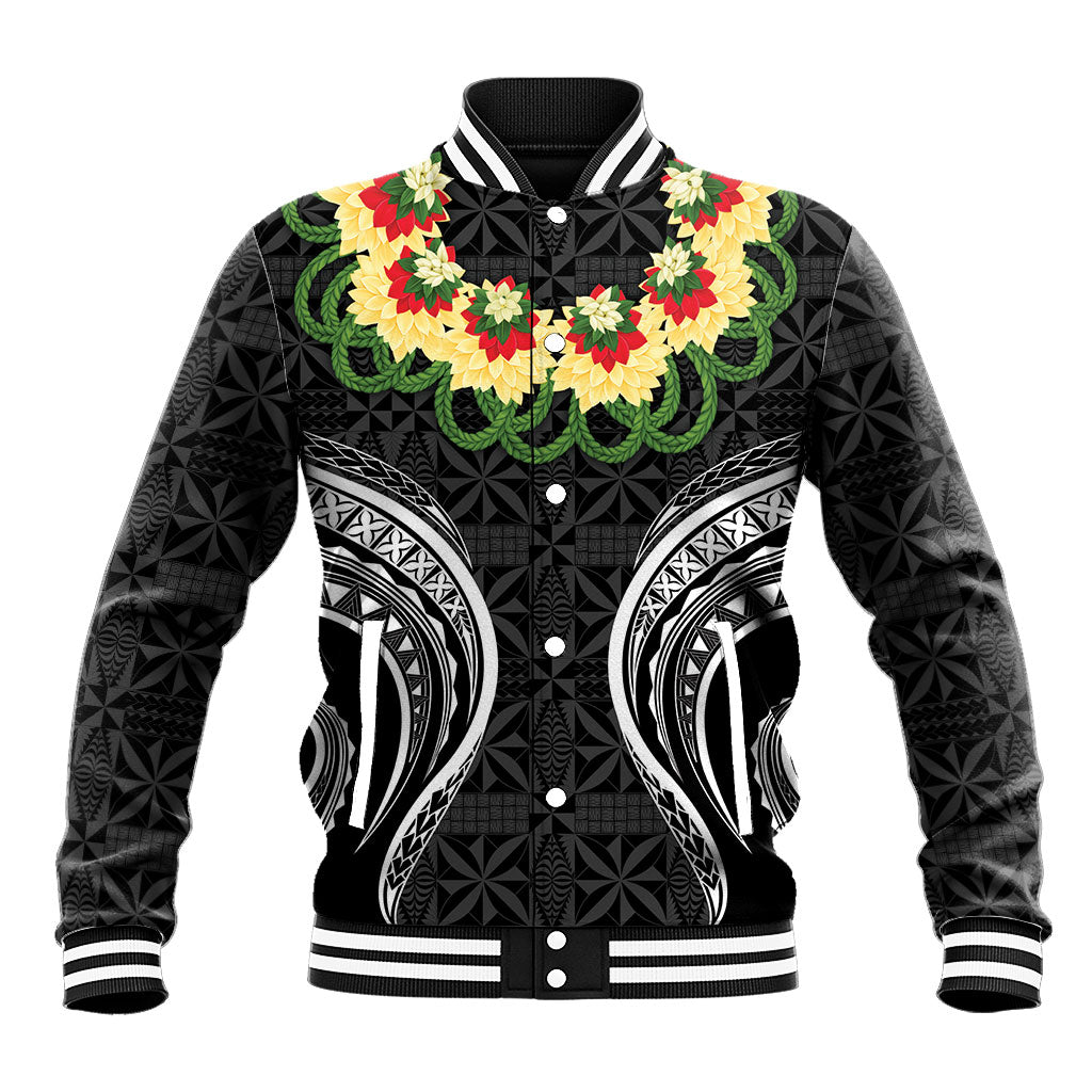 Black Tonga Ngatu Kahoa Lei Baseball Jacket LT14 Unisex Black - Polynesian Pride