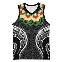 Black Tonga Ngatu Kahoa Lei Basketball Jersey LT14 Unisex Black - Polynesian Pride