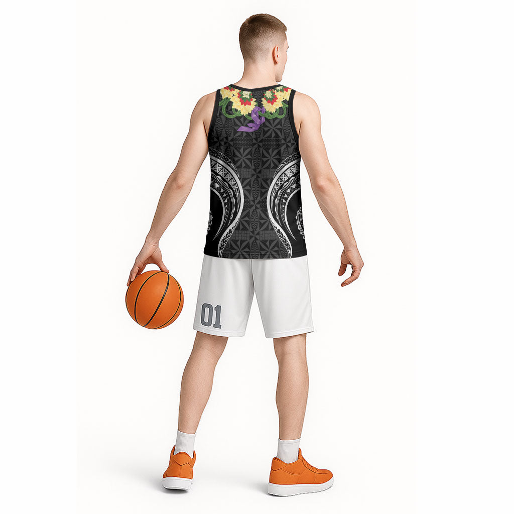 Black Tonga Ngatu Kahoa Lei Basketball Jersey LT14 - Polynesian Pride
