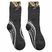 Black Tonga Ngatu Kahoa Lei Crew Socks LT14 - Polynesian Pride