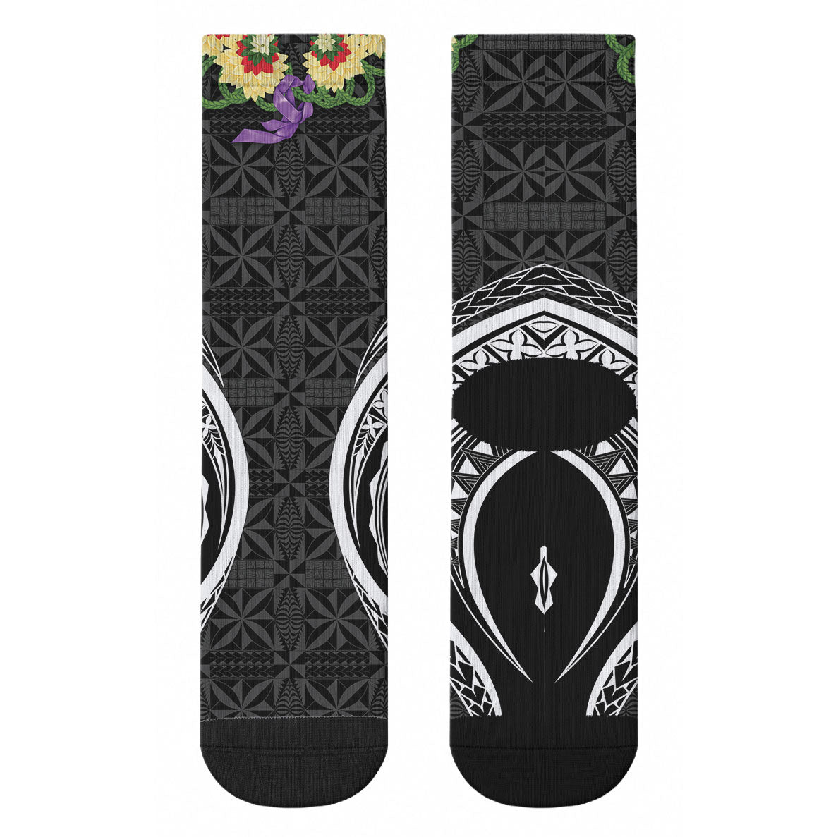 Black Tonga Ngatu Kahoa Lei Crew Socks LT14 - Polynesian Pride