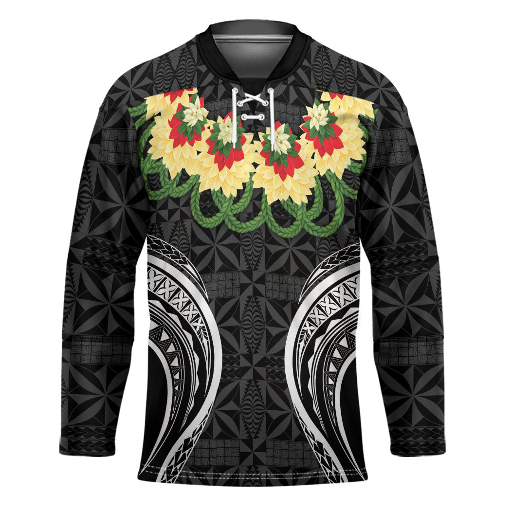 Black Tonga Ngatu Kahoa Lei Hockey Jersey LT14 Unisex Black - Polynesian Pride