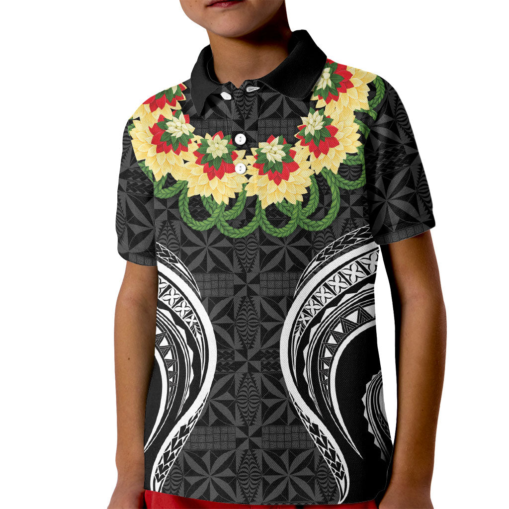 Black Tonga Ngatu Kahoa Lei Kid Polo Shirt LT14 Kid Black - Polynesian Pride