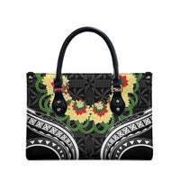 Black Tonga Ngatu Kahoa Lei Leather Bag