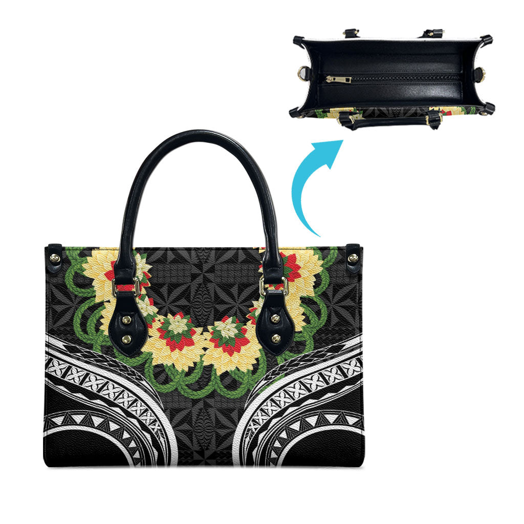 Black Tonga Ngatu Kahoa Lei Leather Bag