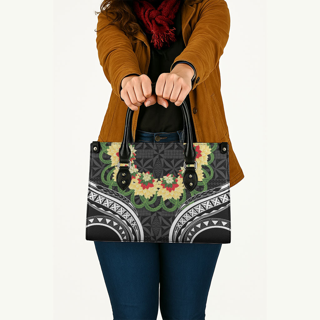 Black Tonga Ngatu Kahoa Lei Leather Bag