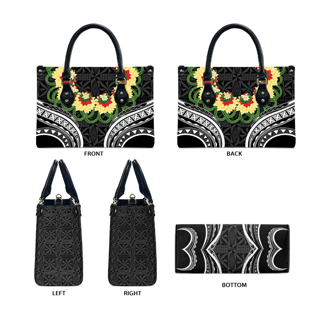 Black Tonga Ngatu Kahoa Lei Leather Bag