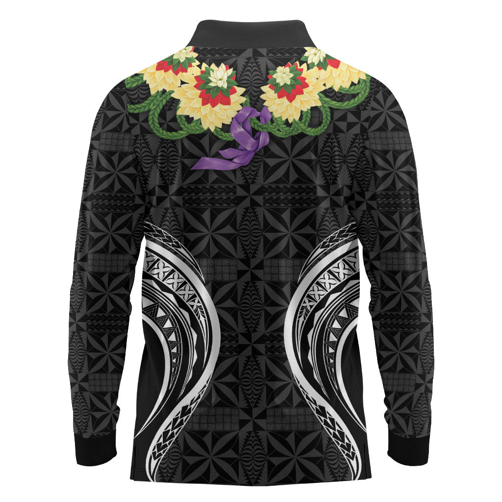 Black Tonga Ngatu Kahoa Lei Long Sleeve Polo Shirt LT14 - Polynesian Pride