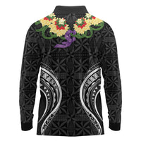 Black Tonga Ngatu Kahoa Lei Long Sleeve Polo Shirt LT14 - Polynesian Pride