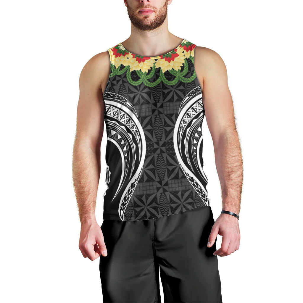 Black Tonga Ngatu Kahoa Lei Men Tank Top LT14 - Polynesian Pride