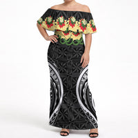 Black Tonga Ngatu Kahoa Lei Off Shoulder Maxi Dress LT14 Women Black - Polynesian Pride