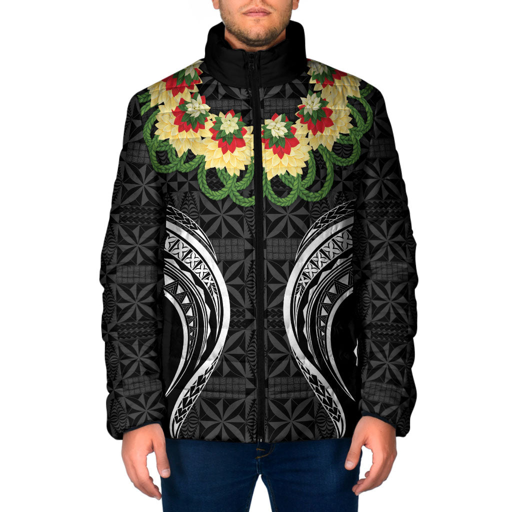 Black Tonga Ngatu Kahoa Lei Padded Jacket LT14 Men Black - Polynesian Pride