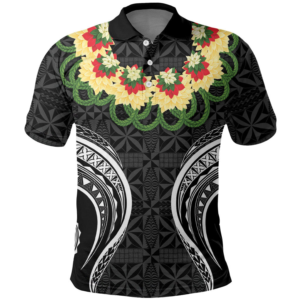 Black Tonga Ngatu Kahoa Lei Polo Shirt LT14 Black - Polynesian Pride