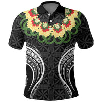 Black Tonga Ngatu Kahoa Lei Polo Shirt LT14 Black - Polynesian Pride