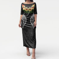 Black Tonga Ngatu Kahoa Lei Puletasi LT14 Long Dress Black - Polynesian Pride