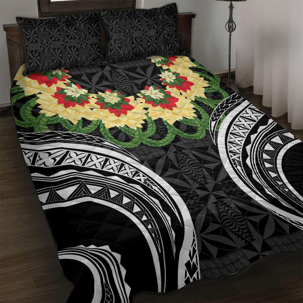 Black Tonga Ngatu Kahoa Lei Quilt Bed Set LT14 Black - Polynesian Pride