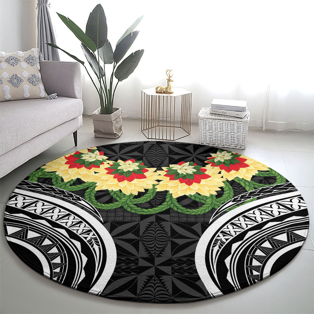 Black Tonga Ngatu Kahoa Lei Round Carpet LT14 - Polynesian Pride
