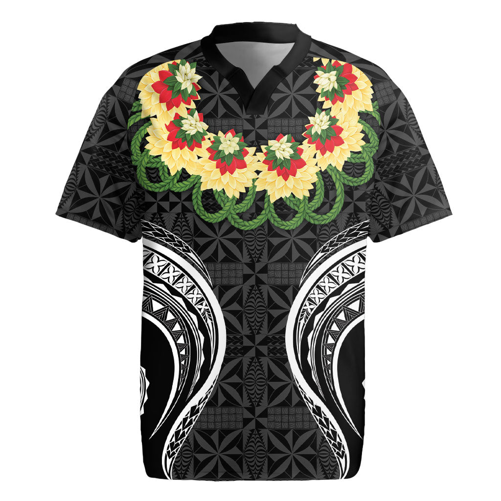 Black Tonga Ngatu Kahoa Lei Rugby Jersey LT14 Black - Polynesian Pride