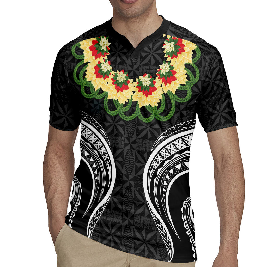 Black Tonga Ngatu Kahoa Lei Rugby Jersey LT14 - Polynesian Pride