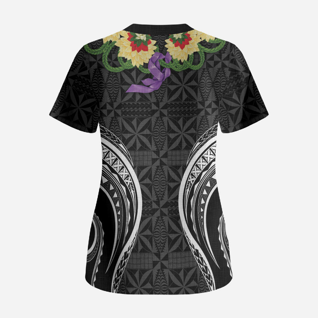 Black Tonga Ngatu Kahoa Lei Scrub Top LT14 - Polynesian Pride