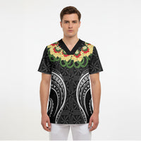 Black Tonga Ngatu Kahoa Lei Scrub Top LT14 - Polynesian Pride
