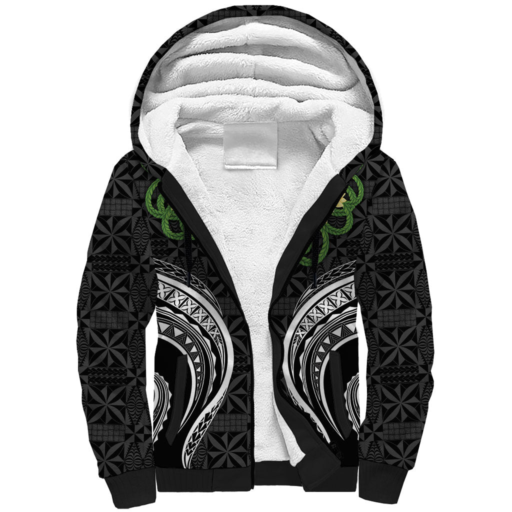 Black Tonga Ngatu Kahoa Lei Sherpa Hoodie LT14 Unisex Black - Polynesian Pride