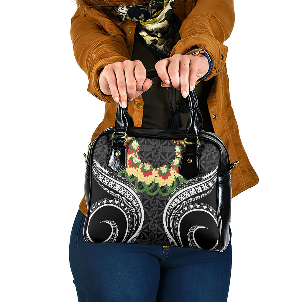 Black Tonga Ngatu Kahoa Lei Shoulder Handbag LT14 One Size Black - Polynesian Pride