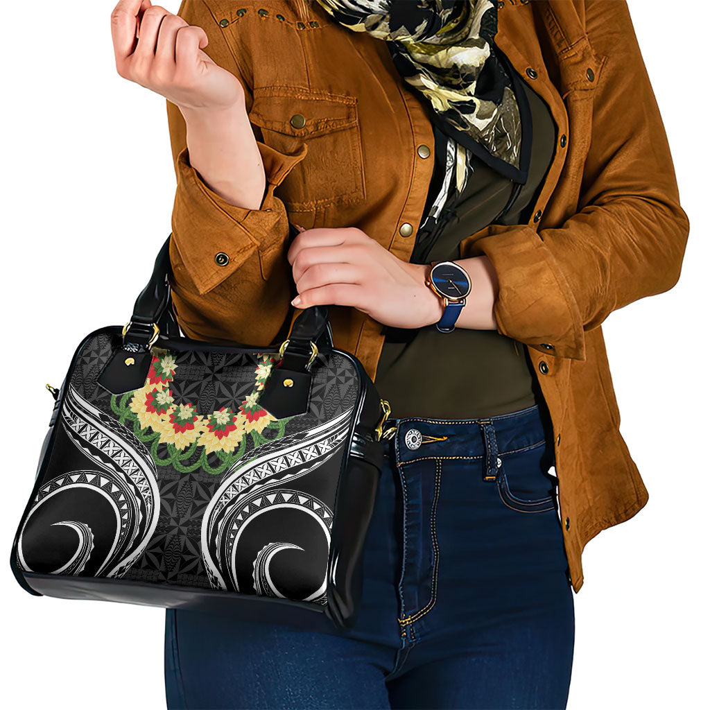 Black Tonga Ngatu Kahoa Lei Shoulder Handbag LT14 - Polynesian Pride