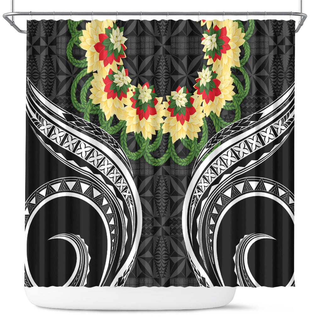 Black Tonga Ngatu Kahoa Lei Shower Curtain LT14 Black - Polynesian Pride