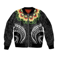 Black Tonga Ngatu Kahoa Lei Sleeve Zip Bomber Jacket LT14 Unisex Black - Polynesian Pride