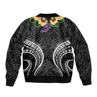 Black Tonga Ngatu Kahoa Lei Sleeve Zip Bomber Jacket LT14 - Polynesian Pride