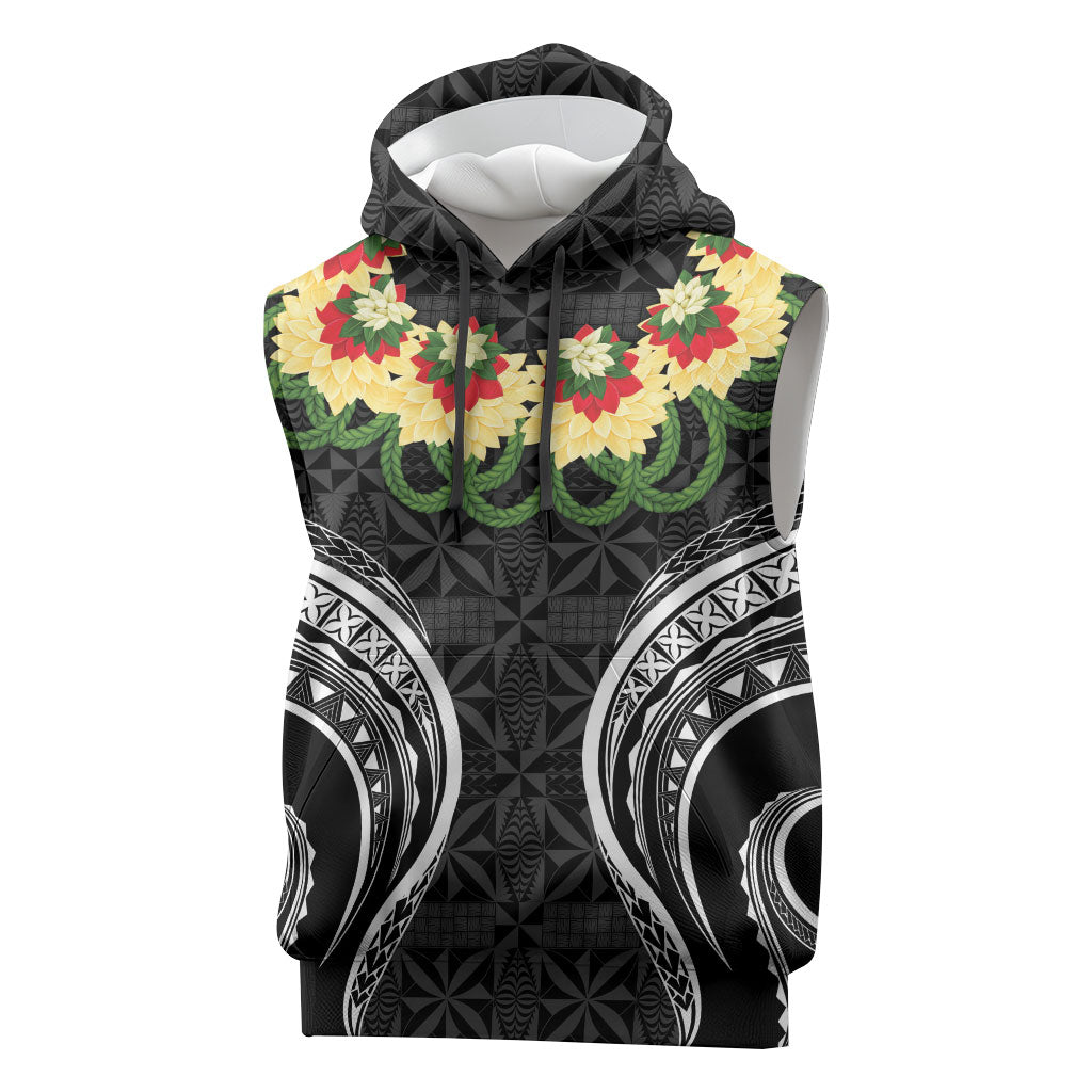 Black Tonga Ngatu Kahoa Lei Sleeveless Hoodie LT14 Black - Polynesian Pride