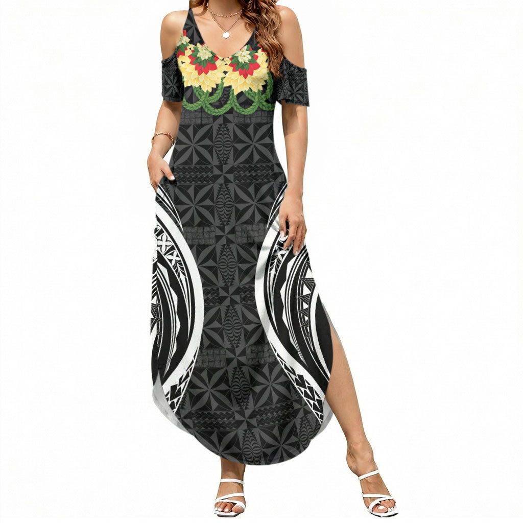 Black Tonga Ngatu Kahoa Lei Summer Maxi Dress LT14 Women Black - Polynesian Pride