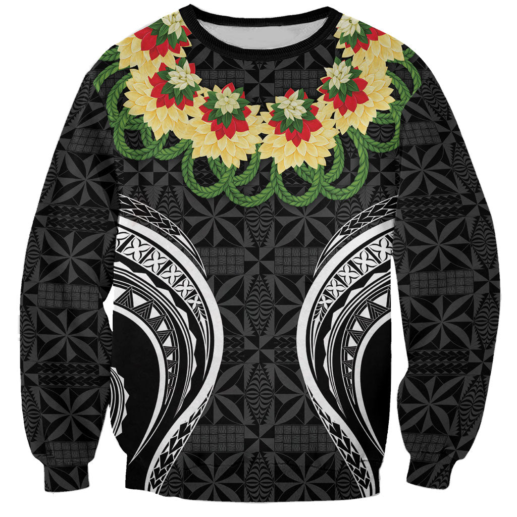 Black Tonga Ngatu Kahoa Lei Sweatshirt LT14 Unisex Black - Polynesian Pride