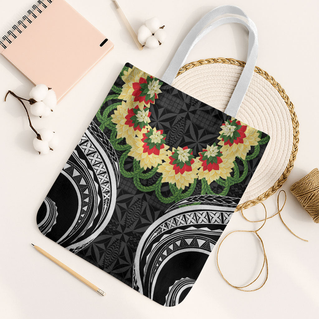 Black Tonga Ngatu Kahoa Lei Tote Bag LT14 White Strap One Size Black - Polynesian Pride