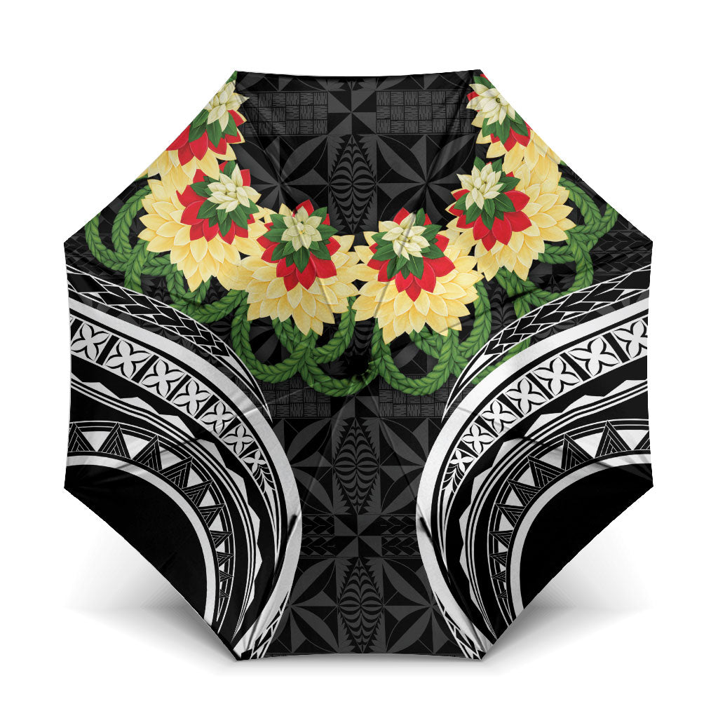 Black Tonga Ngatu Kahoa Lei Umbrella LT14 One Size Folded 11.42 inch Opened Diameter 37.4 inch Black - Polynesian Pride