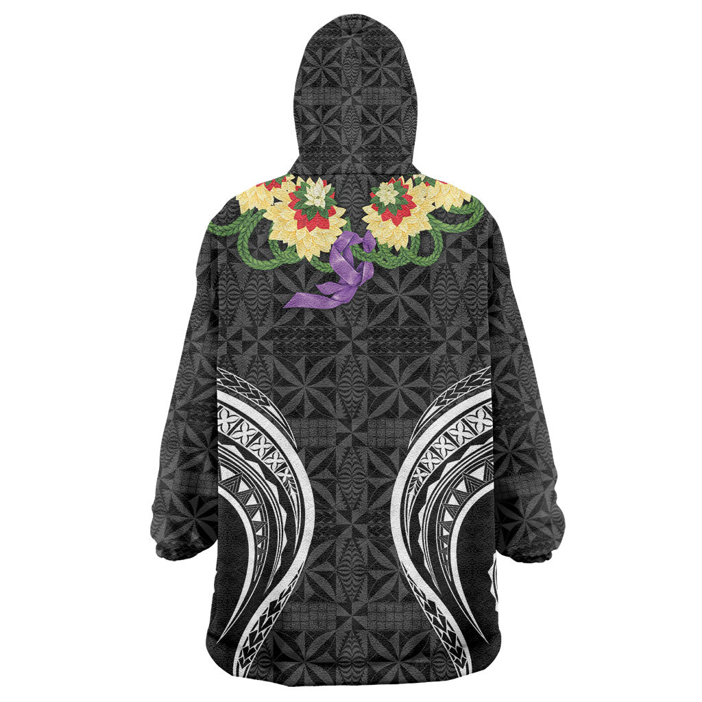Black Tonga Ngatu Kahoa Lei Wearable Blanket Hoodie LT14 - Polynesian Pride