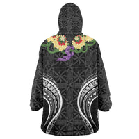 Black Tonga Ngatu Kahoa Lei Wearable Blanket Hoodie LT14 - Polynesian Pride