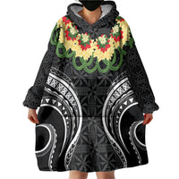Black Tonga Ngatu Kahoa Lei Wearable Blanket Hoodie LT14 - Polynesian Pride