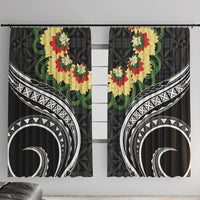 Black Tonga Ngatu Kahoa Lei Window Curtain LT14 With Hooks Black - Polynesian Pride
