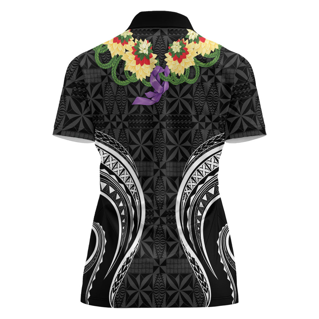 Black Tonga Ngatu Kahoa Lei Women Polo Shirt LT14 - Polynesian Pride