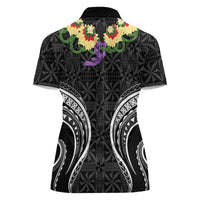 Black Tonga Ngatu Kahoa Lei Women Polo Shirt LT14 - Polynesian Pride