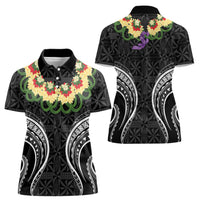 Black Tonga Ngatu Kahoa Lei Women Polo Shirt LT14 - Polynesian Pride
