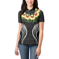 Black Tonga Ngatu Kahoa Lei Women Polo Shirt LT14 - Polynesian Pride