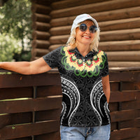 Black Tonga Ngatu Kahoa Lei Women Polo Shirt LT14 - Polynesian Pride